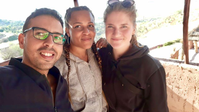 Posing with two German tourists in Ourika Valley on a day trip from Marrakech.